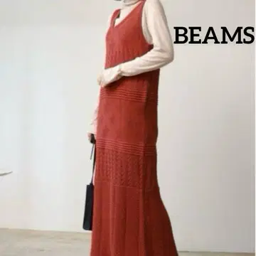 [새상품급] 빔즈닷 시스루 니트 롱 원피스 레이어드 테라코타