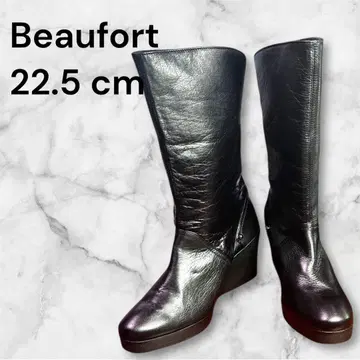 [ 미사용품 ] Beaufort 블랙 웨지 힐 부츠 22.5 cm