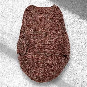 니트 원피스 울 혼방 라운드 헴 V넥 긴팔 루즈핏 L 상당