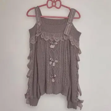 LIZLISA 하트 버클 프릴 오프숄더 니트 핑크 [ 110 ]