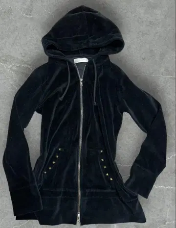 스터드 벨로아 지퍼 후드티 y2k 그런지 다크코어 헤이세이 갸루 블랙