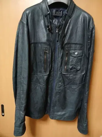 Lab 다크 블루 가죽 라이더 자켓 메쉬