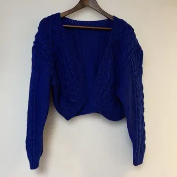 핸드메이드 니트 블루 케이블 짜임 볼레로 가디건