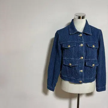 Yowyishuoy 데님 자켓 트위드 금장 장식 버튼 블루 4777N