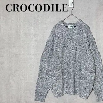 CROCODILE 빅 사이즈 LL 케이블 짜임 긴팔 니트 그레이 믹스