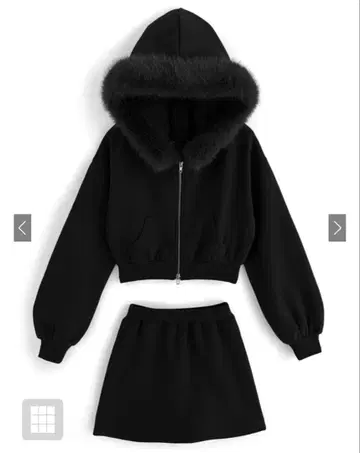 블랙 퍼 후드 셋업