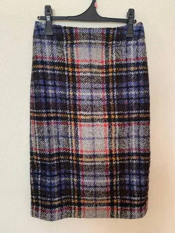 드로와트 로트레아몽 캐시미어 혼방 체크 무늬 타이트 스커트 무릎 기장