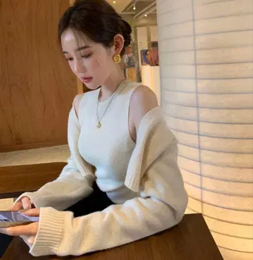 snacc 가디건 세트 슬리브리스 니트