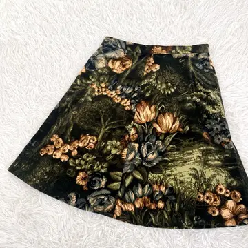 플라워 무늬 플레어 스커트 핸드메이드 올 패턴 회화 아트 패턴 안감 있음