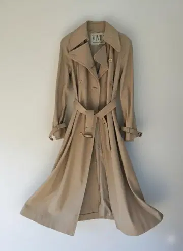 레어 70'th 빈티지 모리 하나에 VIVID 맥시 길이 울 트렌치 코트