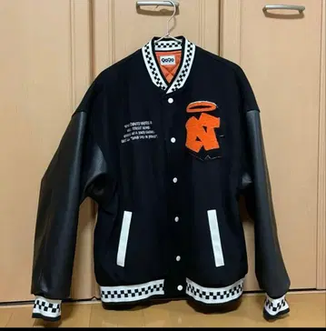 9090 블랙/오렌지 바시티 자켓