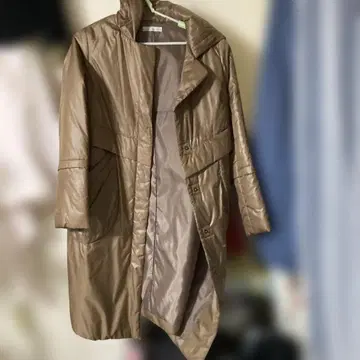 베이지 롱 코트 합성섬유