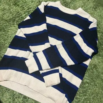 스트라이프 리브 니트 스웨터 네이비