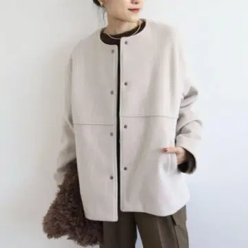 르 쿨 블랑 니트 비버 노카라 미들 코트 자켓 38