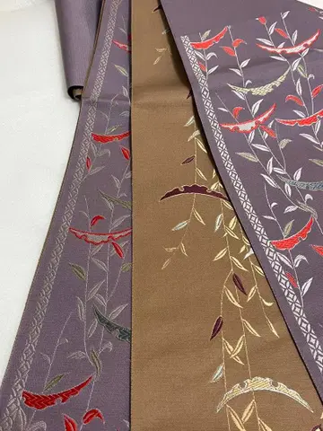 나고야 오비 재패니즈 모던 추상 패턴 리버서블 보라색 x 브라운