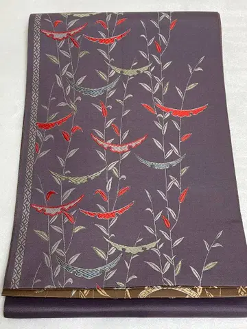 나고야 오비 재패니즈 모던 추상 패턴 리버서블 보라색 x 브라운