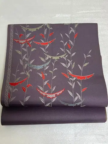 나고야 오비 재패니즈 모던 추상 패턴 리버서블 보라색 x 브라운