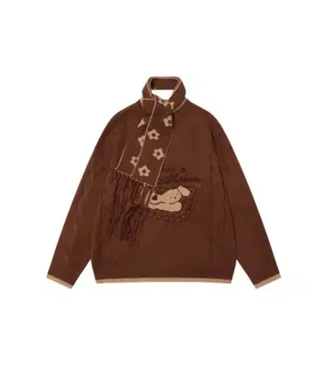 브라운 니트 스웨터와 스카프 세트