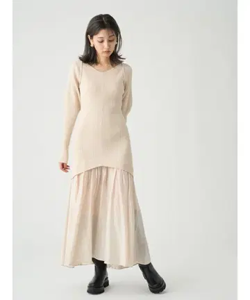 오간자 스커트 도킹 니트 원피스