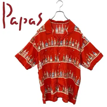 새상품급 PAPAS 보틀 패턴 프린트 셔츠 레드 M