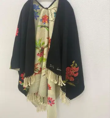 새상품급 Desigual 꽃무늬 디자인 프린지 달린 가디건 스톨 대형