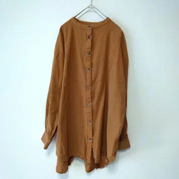 밴드 카라 롱 셔츠 튜닉 린넨 코튼 브라운 M 인도산 원단