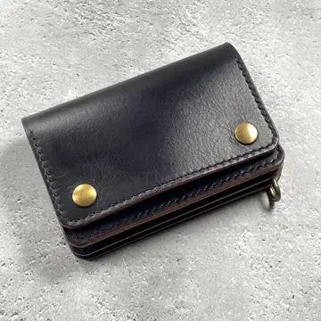 숏 트래커 지갑 언덕 염색 블랙 이탈리아 가죽