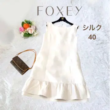 2단 플레어 FOXEY 폭시 실크 원피스 비즈 40 베이지