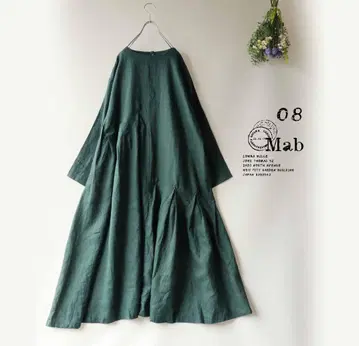 새상품 할인 08Mab 그린*지그재그 턱 롱 원피스 린넨 1053