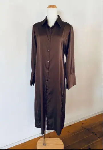 AMERI 브라운 롱 셔츠