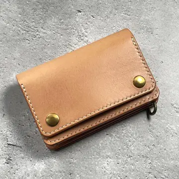 숏 트래커 지갑 내추럴 천연 이탈리아 가죽