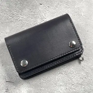 숏 트래커 지갑 언덕 염색 블랙 코바 블랙 이탈리아 가죽