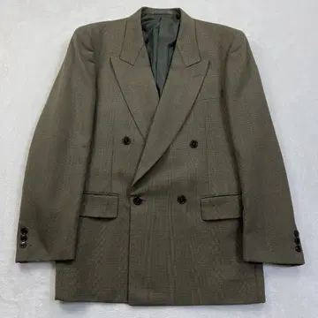재팬 빈티지 더블 테일러드 자켓 카키 체크 무늬