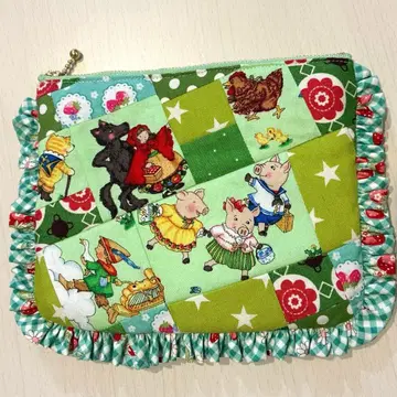 레어 Mary Engelbreit 패치워크 프릴 파우치 내 포켓 부착