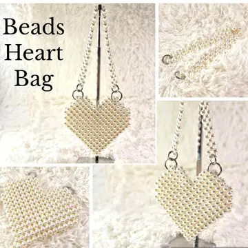 미사용품 비즈 하트 백 펄 컬러