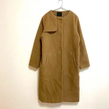 [KBF] 노카라 롱 코트 뒷면 벨트 울 혼방 무지 ONE 사이즈