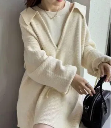 mystic 카라 부착 BIG 니트