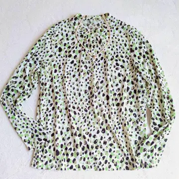 미츠 올 패턴 블라우스 도트 무늬 레오파드 레트로 개더 드레이프감 9호