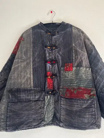 빈티지풍 빈티지 원단 패치워크 패딩 자켓