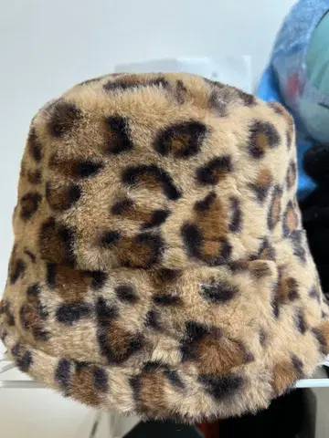 레오파드 무늬 버킷 햇 인조 모피