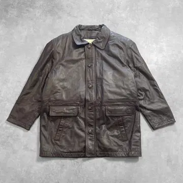 Vintage 천연 가죽 가죽 자켓 L 다크 브라운 보아 안감 라이너