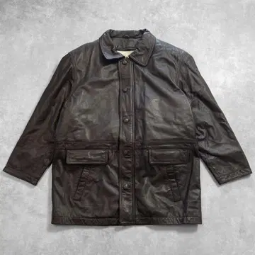 빈티지 천연 가죽 보아 안감 라이너 가죽 자켓 L 다크 브라운