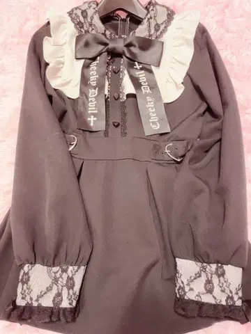 DearMyLove 레이스 겹침 하트 버클 벨트 원피스 지뢰 원피스