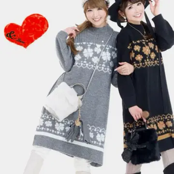 하트 클로버 자카드 니트 원피스 L 사이즈 그레이 &LOVE