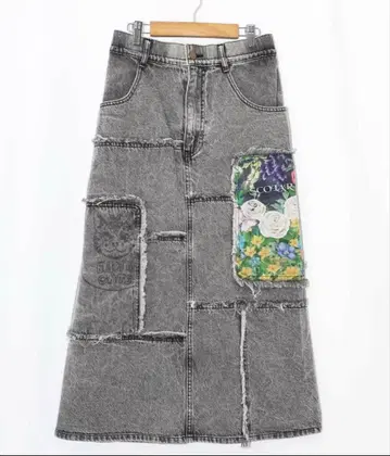 스칼라 153673: 꽃 고양이의 아지메 프린지 아플리케 데님 스커트
