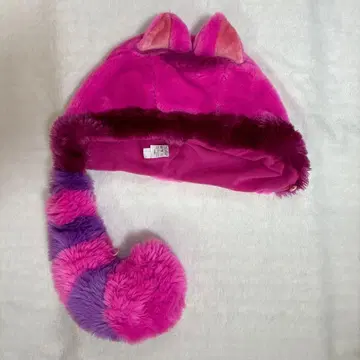 핑크 고양이 귀 꼬리 달린 플리스 모자