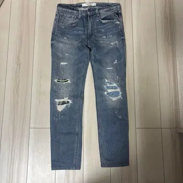 REPLAY 스키니 데님 라이트 블루 데미지 가공