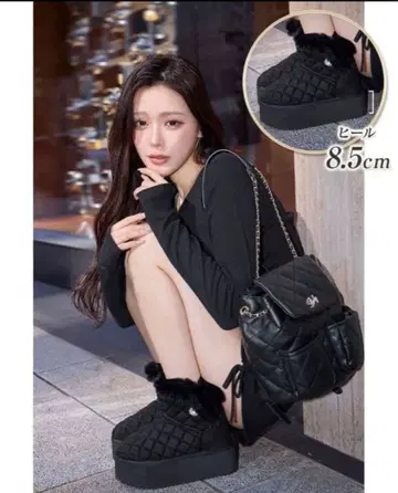 [ 중고 ] Rady 사이드 비쥬 통굽 무스탕 숏부츠 L 블랙