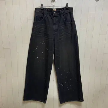 PAY DAY 데님 팬츠 페인트 와이드 블랙