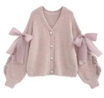 [ 미사용 새상품 ] 레이스업 리본 페더 니트 가디건 tu1506